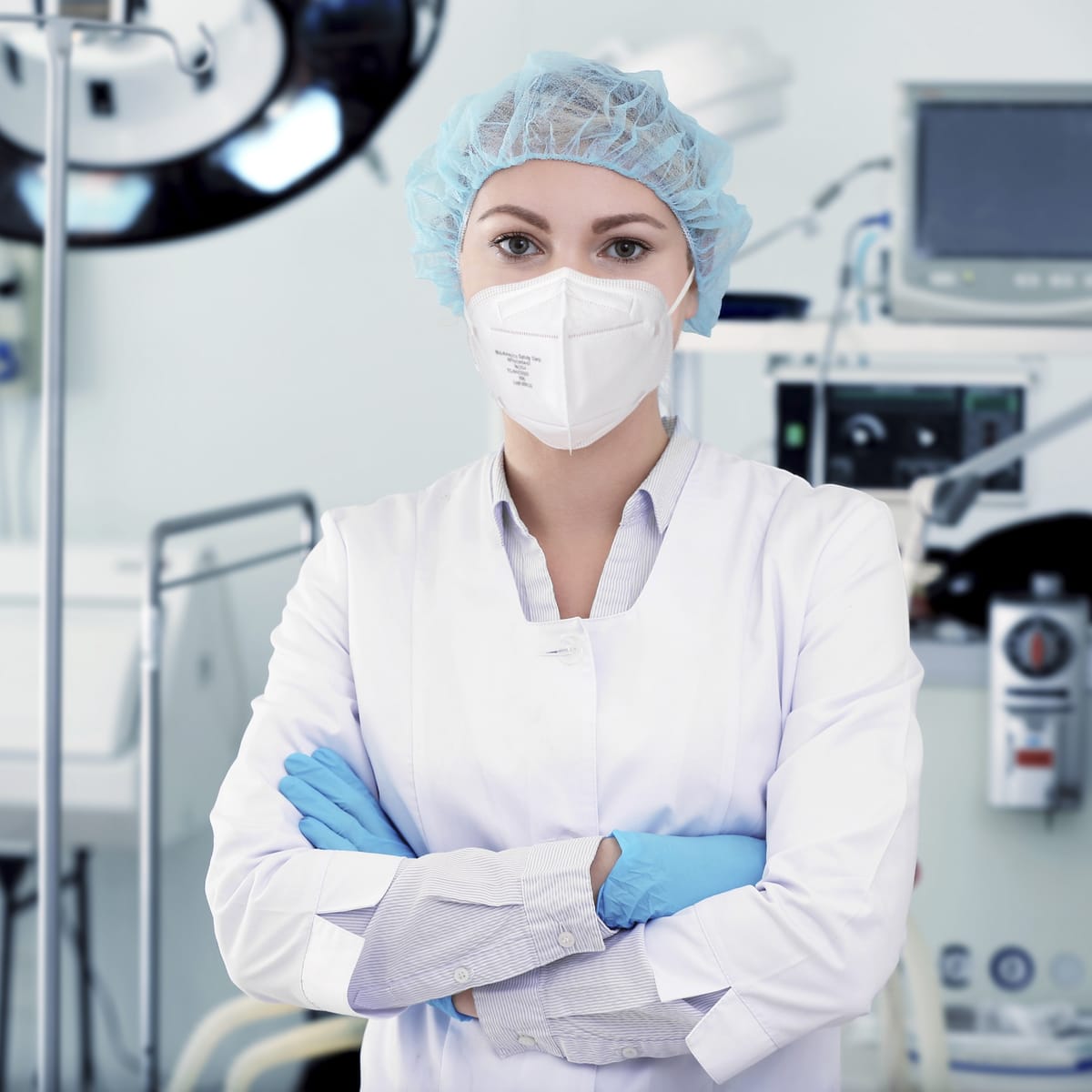 Female Doctor Wearing N95 Respirator